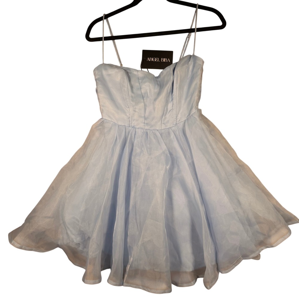 Angel‎ Biba SR086J07 Mini Dress S Women Baby Blue Oversized Back Bow NWT